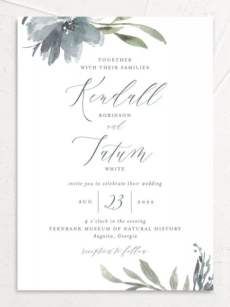 Wedding Invitation Wording: Traditional & Modern Examples Free Wedding Invitation Samples, Romantic Script Fonts, Timeless Wedding Invitations, Wedding Invitation Styles, Mountain Wedding Invitations, Wreath Wedding Invitations, Free Wedding Invitations, Floral Save The Dates, Wedding Details Card