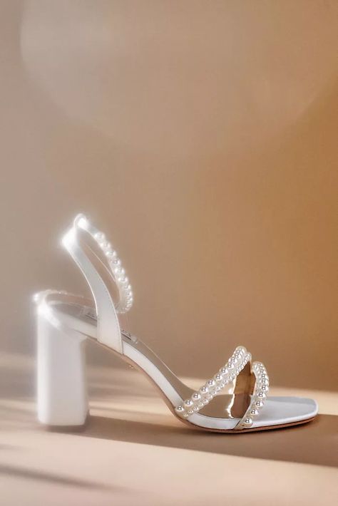 Bridal Heels Pearl, Wedding Shoes Square Toe, Bridal Shoes Open Toe, Wedding Shoe Inspiration, White Heels Sparkly, Bridal Shoes Mid Heel, Designer Bridal Heels, Thick Heel Wedding Shoes, Block Heel Wedding Shoes Brides Comfortable