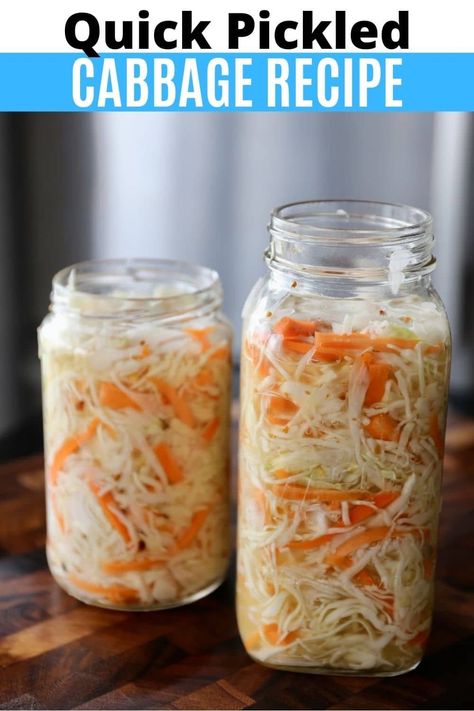 Easy Pickled Cabbage, German Pickled Beets, Picked Cabbage Recipes, Cabbage Stuffed Peppers, Greek Pickled Vegetables, Pickle Cabbage Recipe, German Pickled Cabbage, Fermented Cabbage And Carrots, Carrot Relish Recipe