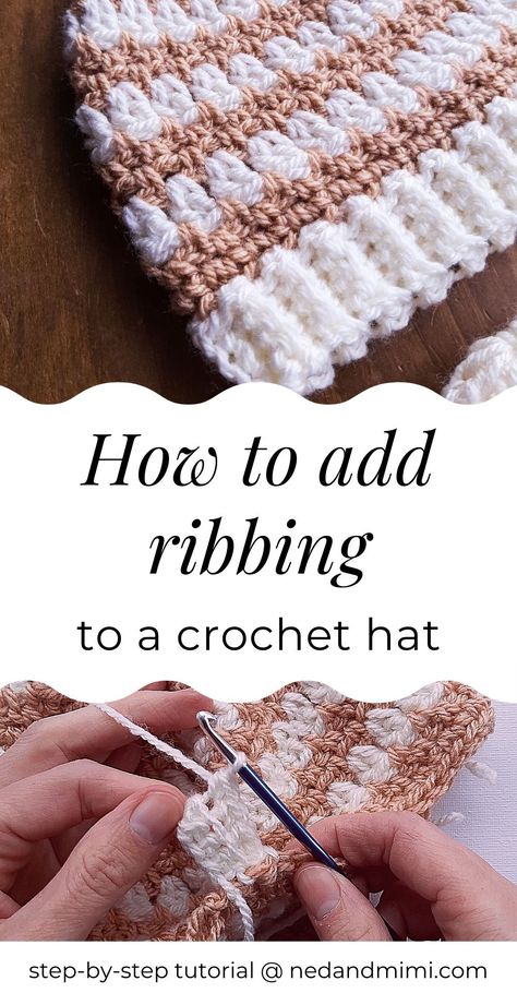 Crochet Hat Bands Pattern, How To Crochet Ribbing On Hat, Couture, How To Add Ribbing To Crochet Hat, Adding Ribbing To Crochet, Crochet Beanie Ribbed Band, How To Add Ribbing To Crochet Sweater, How To Add Ribbing To Crochet, Crochet Hat Edging