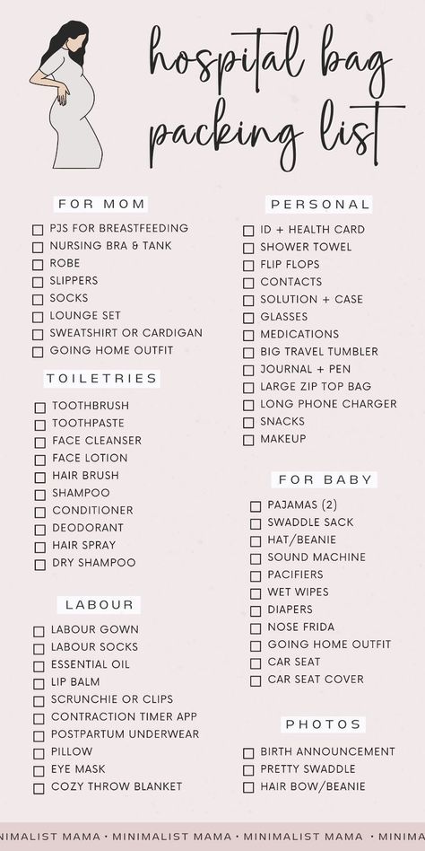 Getting ready for baby in the last trimester of pregnancy, and looking for a COMPLETE hospital bag checklist? The are some seriously SURPRISING things that you need to pack in your hospital bag for labour & delivery - and the time after baby - both for mom to be, AND for baby. So PRINT this simple pregnancy checklist - perfect for first time moms! Baby Hospital Bag Checklist, Delivery Hospital Bag, Bag Packing List, Hospital Checklist, Mom Checklist, Packing Hospital Bag, Hospital Bag For Mom To Be, Labor Hospital Bag, Pregnancy Hospital Bag