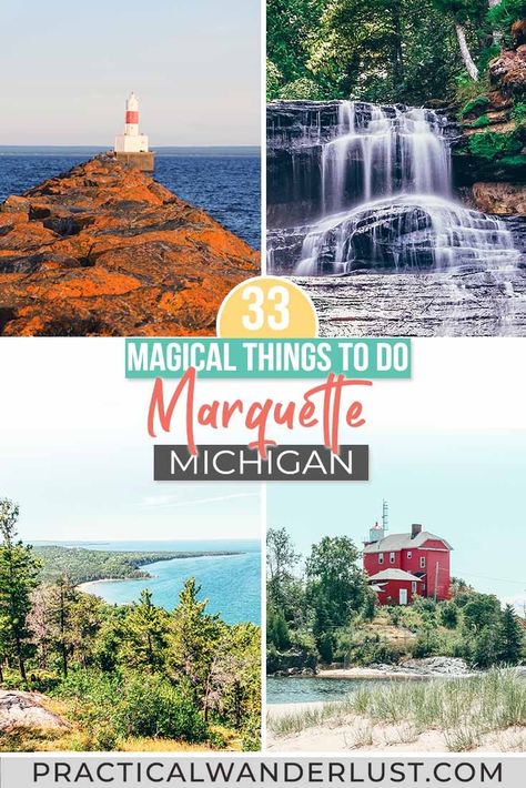 Picturesque lighthouses. Gushing waterfalls. Dramatic rocky cliffs overlooking the world’s largest freshwater lake. Marquette, a small city on the northern coast of Michigan’s Upper Peninsula, is both an outdoor lover’s paradise and a culturally unique destination. But just because it's a small town doesn't mean there aren't plenty of things to do in Marquette, Michigan - here you can take in the beauty of pristine nature during the summer when this remote, lakeside town is bustling with locals What To Do In Michigan, Places To Go In Michigan, Michigan Aesthetic, Michigan Tattoo, Michigan Quotes, Things To Do In Michigan, Michigan Camping, Petoskey Michigan, Michigan Adventures
