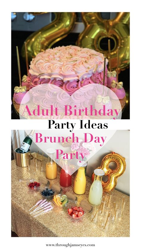 Adult birthday party Ideas | 28th Birthday | Birthday parties for women | brunch party | mimosa bar 30th Birthday Brunch Ideas, At Home Brunch Ideas Decor Birthday, Birthday Brunch At Home Ideas, Birthday Brunch Theme Ideas, Cabin Birthday Party Ideas Adult, 21st Birthday Brunch Ideas, 23rd Birthday Ideas For Women, Birthday Brunch At Home, Birthday Brunch Ideas Decorations