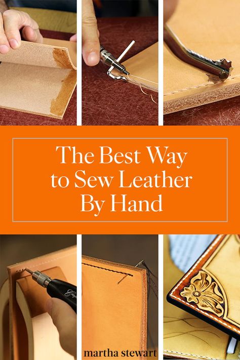 The Best Way to Sew Leather By Hand | Have you ever wondered how to create or repair leather items without using an industrial sewing machine? Here, we show you how to make beautiful leather pieces using a manual "saddle stitch" technique.  Not only is it personally gratifying to hand-sew leather, but this manual technique also offers a stronger suture than the traditional lock stitch created by sewing machines.  #crafts #sewing #sewingprojects #marthastewart How To Hand Sew Leather Tutorials, Suede Purse Pattern, How To Sew Leather By Hand, Tooling Leather For Beginners, Sewing Leather By Hand, Sewing Leather With A Sewing Machine, Leather Stitching Techniques, Leather Sewing Projects, Easy Leather Projects