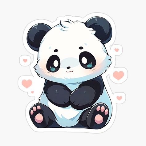 Cute Kawaii Panda Bear in Love by CozyKawaiiArt | Redbubble Cute Panda Drawing Kawaii, Cute Bear Sticker, Cute Panda Drawing, Disney Silhouette Art, Panda Kawaii, Panda Cute, Animals Stickers, Panda Drawing, Kawaii Bear