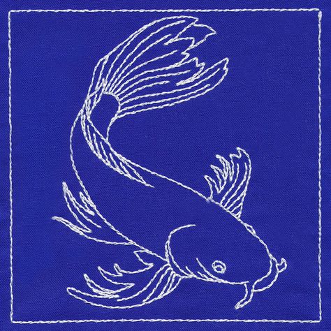 Couture, Koi Fish Embroidery, Sashiko Quilting, Sashiko Patterns, Embroidery Japanese, Sashiko Pattern, Machine Stitching, Embroidery Online, Sashiko Embroidery