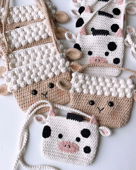 Hello 🌱 Today my two most popular bags are together 🐑🐄 You can visit my etsy store for all my crochet patterns. Link at my bio… | Instagram Amigurumi Patterns, Crochet Bear Purse, Childrens Purses, Bear Bag, Reels Video, Popular Crochet, Crochet Business, Kids' Bag, Yarn Bag