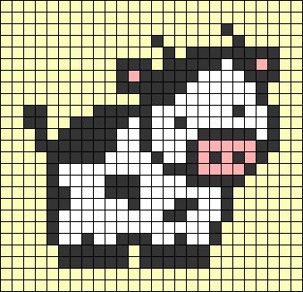 Cow Alpha Pattern Crochet, Tapestry Crochet Small Pattern, Highland Cow Perler Bead, Pixel Art Pattern 20x20, Cow Grid Pattern, Grid Design Pattern Art, Alpha Patterns 30x30, Highland Cow Pixel Art, Cute Crochet Pixel Grid