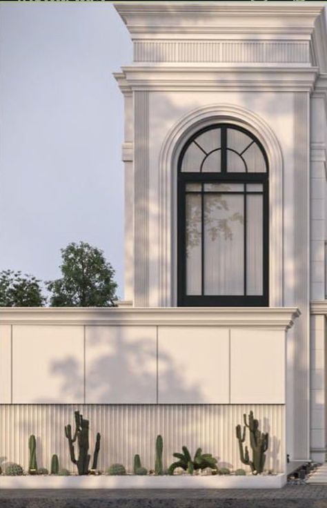 Neo Classic House Exterior, Boundary Wall Design Classical, Neo Classical Building Elevation, French Elevation Design, Classical Elevation House, Modern Classic Building Facade, Boundary Wall Design Exterior Classic, Neo Classical Boundary Wall, Classical Compound Wall Design