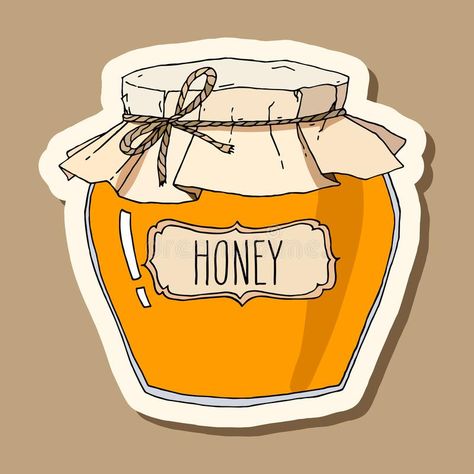 Honey Jar Art, Honey Art Drawings, Jar Of Honey Drawing, Honey Illustration Design, Cute Honey Jar Drawing, Honey Jar Illustration, Retro Brown Background, Honey Jar Drawing, Honey Jar Tattoo