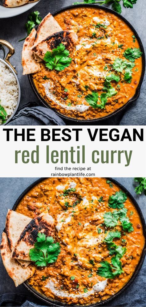 Lentil Dinner, Red Lentil Recipes, Red Lentil Curry, Rainbow Plant Life, Lentil Curry Recipes, Vegan Curry Recipes, Vegetarian Curry, Vegan Ingredients, Vegan Main Dishes