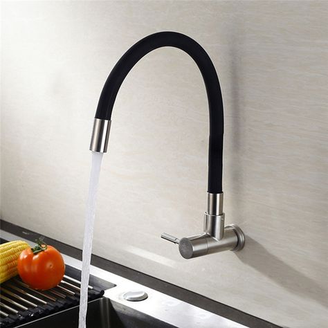 Black Rubber Kitchen Faucet Unique Omni-directional Kitchen Tap Water Tap Design, Brushed Gold Kitchen Faucet, Wall Mounted Taps, Wall Taps, Stainless Sink, Kitchen Sink Taps, Brass Kitchen Faucet, Kitchen Modular, Black Faucet