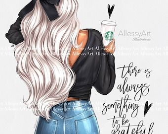 Starbucks Girl, Personalized Illustration, Quotes Empowering, Boss Woman, Painted Illustration, Fashion Clipart, Gift Printable, Planner Dashboard, Girl Clipart