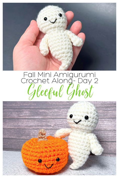 Amigurumi Patterns, Tiny Ghost Amigurumi, Mini Crochet Halloween, Crochet Ghost And Pumpkin, Ghost Gnome Crochet Pattern, Crochet Ghost Free Pattern Easy, Tiny Crochet Pumpkin, Crocheted Farm Animals, Mini Halloween Amigurumi