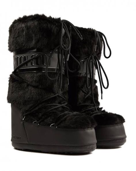 Moon Boots Outfit, Snow Boots Outfit, Black Snow Boots, Fur Snow Boots, Moon Boot, Dr Shoes, Funky Shoes, Faux Fur Boots, Moon Boots