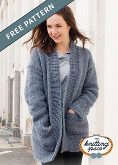 Get ready for a cozy night-in anytime you want to have it with this Hush of Night Knit Jacket. It features long sleeves, a shawl collar, and a front pocket, it will definitely complete your cozy experience. This piece makes for a delightful gift idea for any occasion. | Discover over 5,500 free knitting patterns at theknittingspace.com Knitted Women Sweater Pattern, Loops And Threads Patterns Knitting, Free Knitting Pattern Shawl, Women’s Cardigans, Knitted Cardigan Pattern Free Women, Shawl Collar Cardigan Pattern, Sweater Coat Knitting Pattern, Cable Knit Sweater Pattern Free, Long Cardigan Knitting Pattern