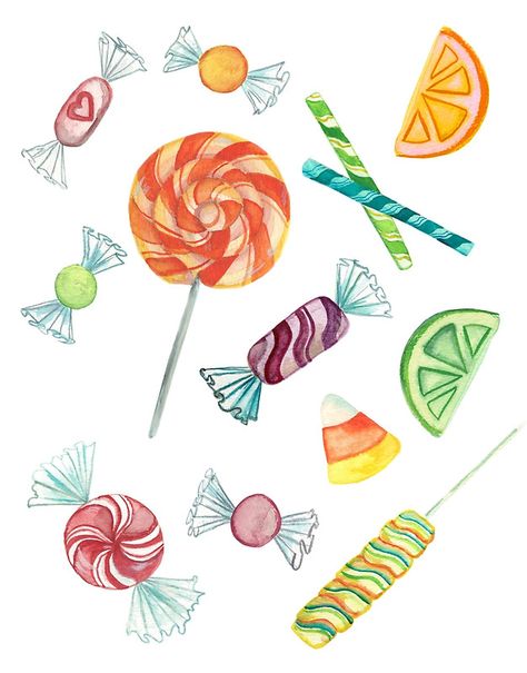 Sweet Treat Drawing, Candy Drawing Aesthetic, Candy World Drawing, Halloween Candy Illustration, Candyland Illustration, Christmas Candy Drawing, Candy Land Drawing, Candy Drawing Easy, Candy Illustration Art