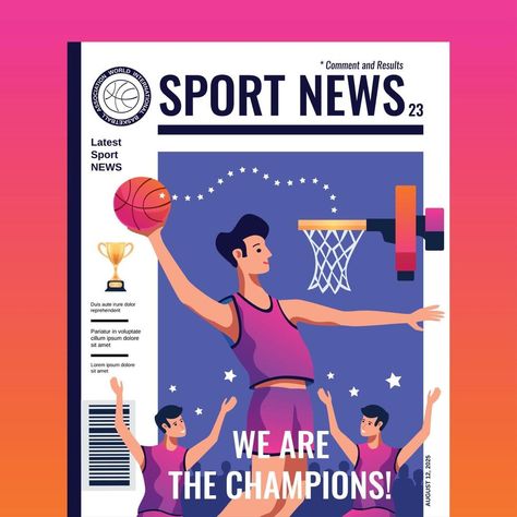 Sport News Magazine Cover Vector Illustration Sports Magazine Covers, Olympic Theme Party, Magazine Cover Layout, Magazine Cover Page, Magazine Front Cover, Magazine Titles, Front Cover Designs, Sports Magazine, Cover Magazine