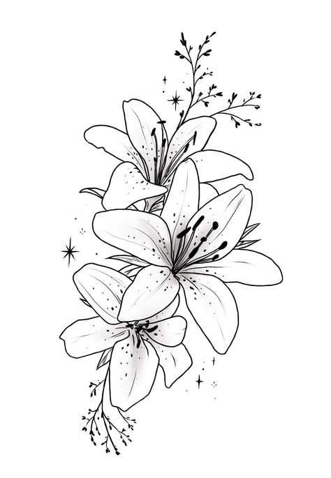 Lily Tattoo Design Arm, Lily Tattoo Ideas Female, Tiger Lily And Butterfly Tattoo, Tiger Lily Sleeve Tattoo, Lily Floral Tattoo Design, Hip Tattoos Women Design, Water Lily Tattoo Design Half Sleeves, Floral Tattoo Design Stencil, Black And Grey Lily Tattoo