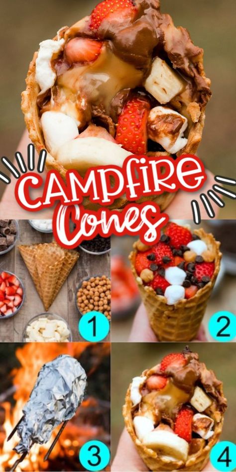 Campfire Cones, Campfire Desserts, Campfire Treats, Camping Desserts, Easy Camping Meals, Campfire Food, Snacks Saludables, Campfire Cooking, Melaka