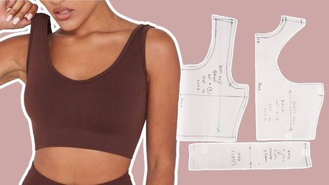 Pattern for a comfortable, basic sports bra Molde, How To Sew Sports Bras, Diy Sports Bra Pattern, Sport Bra Pattern, Sports Bra Diy, Bra Sewing Tutorial, Sports Bra Sewing Pattern, Free Bra Pattern, Pola Bra