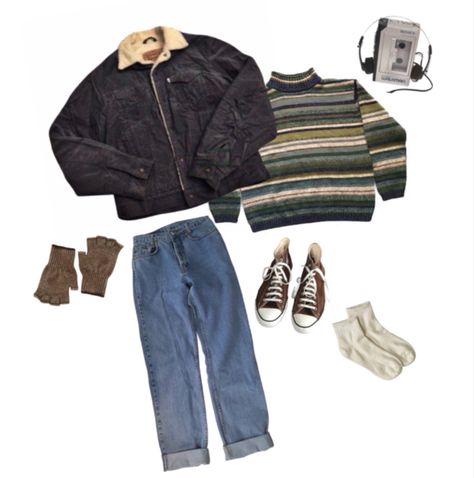 90s Outfits Grunge 1990s, 80s Fall Aesthetic Outfits, 1985 Outfits Stranger Things, Grunge 80s Outfit, Grunge 1980s Outfits, 80s Cold Weather Outfits, Will Byers Inspired Outfit, 80s Outfits Fall, 80s Outfit Aesthetic Vintage