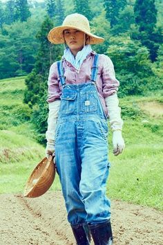 Little Forest : Summer & Autumn [review] | Forests, Autumn and Summer Women In Suspenders, Portfolio Moodboard, Farmer Fashion, Countryside Outfit, Japanese Farmer, Countryside Fashion, Farmer Outfit, Forest Summer, Wardrobe Architect