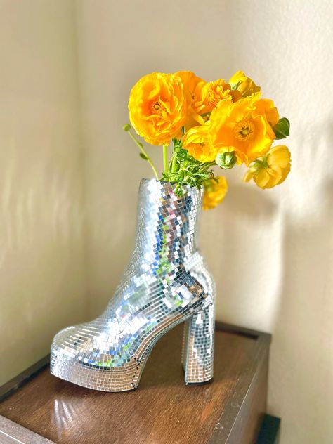 Disco Boot - Vase Craft Store Aesthetic, Boot Vase, College House, Funky Decor, Tempe Az, Rustic Retreat, Home Styling, Apartment Decor Inspiration, Boutique Interior