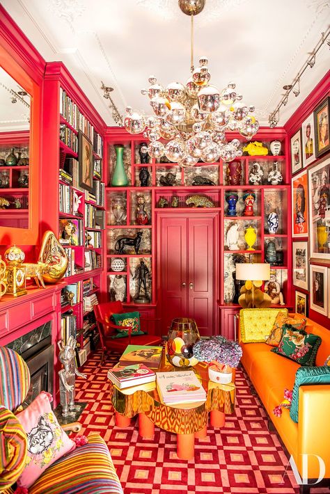 A bubbles chandelier by Charles Paris hangs over a golden clover table by Guy de Rougemont in the art-filled library. Maximalist Rooms, Maximal Style, Estilo Kitsch, Maximalist Living Room, Maximalist Interior Design, Maximalist Home, Maximalist Interior, Maximalist Design, Decor Eclectic