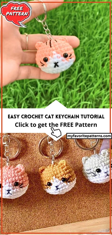 Easy Crochet Cat Keychain Tutorial Amigurumi Patterns, Crochet Paw Print Keychain Pattern Free, Crochet Paw Keychain Pattern Free, Crochet Cat Keychains, Keyring Crochet Pattern, Cat Keychain Diy, Crochet Stitch Keychain, Crochet Cat Keychain Pattern, Cat Amigurumi Keychain