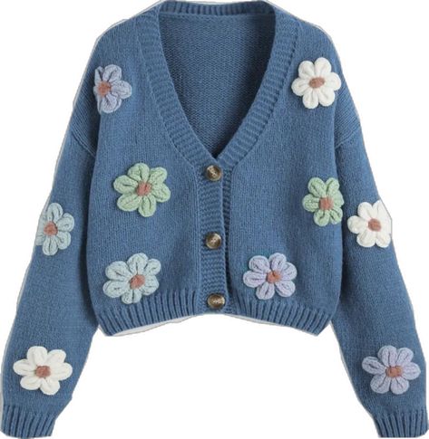 Graphic Clothing, Long Sleeve Shrug, Flower Cardigan, Hot Blue, Women's Cardigans, Costura Diy, Boho Sweater, Embroidery Flower, Knitted Flowers