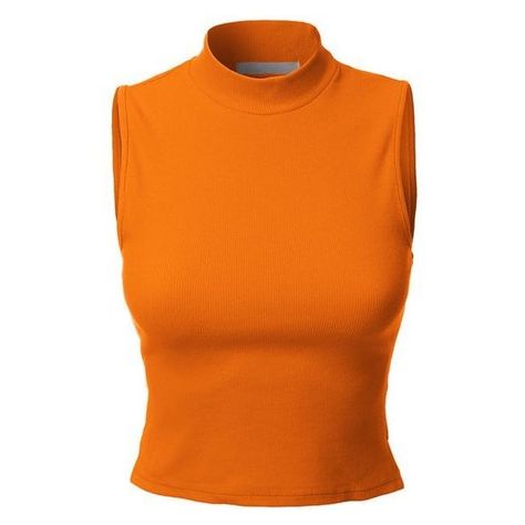 LE3NO Womens Basic Fitted Sleeveless Ribbed Turtleneck Crop Top ❤ liked on Polyvore featuring tops, sweaters, ribbed sweater, ribbed turtleneck, turtleneck crop tops, orange crop top and sleeveless crop top Orange Sleeveless Top Outfit, Orange Clothes Png, Orange Top Outfit, Basketball Fits, Undershirt Outfit, Casta Fierce, Sleeveless Top Outfit, Orange Clothes, Sweaters Cropped