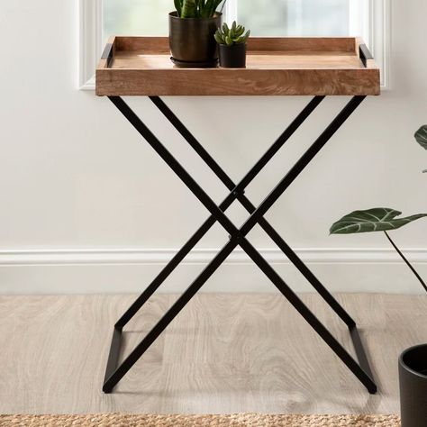 Everly Quinn Deronte End Table & Reviews | Wayfair Butlers Tray Table, Butler Table, End Table Wood, Butler Tray, Glass End Tables, C Table, Wood End Tables, Living Room End Tables, Metal Trays