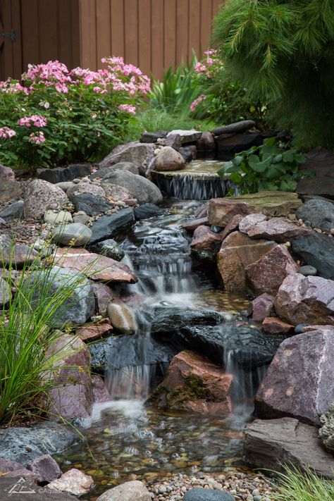 Small 6ft Pondless Waterfall_01 Backyard Pondless Waterfall, Small Garden Waterfalls, Backyard Stream, Waterfall Landscaping, Pondless Water Features, Backyard Waterfall, Pondless Waterfall, Kolam Air, Kolam Koi