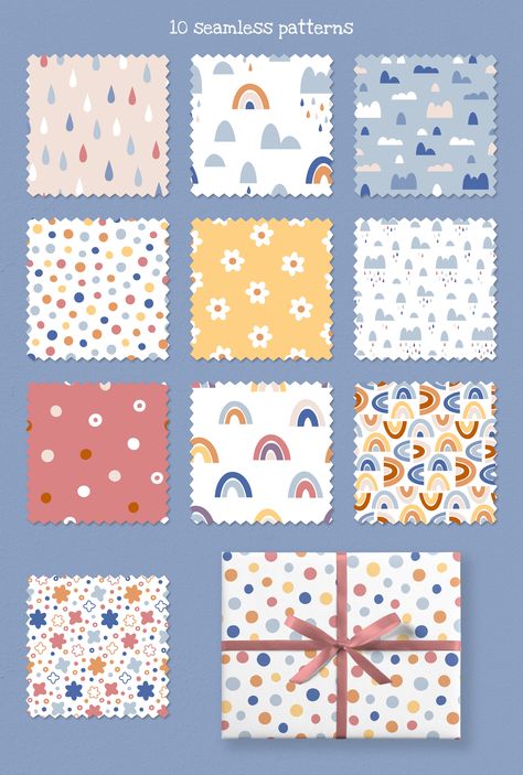 Kiddie - Cute Baby Patterns by simpleblues on @creativemarket Cute Simple Patterns, Baby Pattern Illustration, Kids Notebook Cover, Cute Notebook Covers, Kids Graphic Design, Fabric Wrapping Paper, Fabric Wrapping, Baby Products Packaging, Cute Patterns