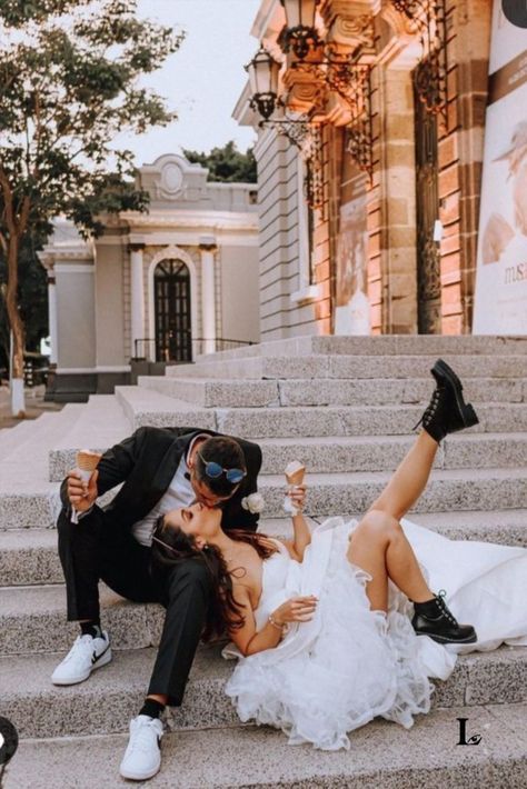 Alt Wedding Suit, Alternative Wedding Photo Ideas, Seductive Wedding Pictures, After Wedding Photoshoot Ideas, Cool Wedding Photos Creative, Engagement Photos Edgy, Wedding Dinner Photos, City Hall Elopement Photos, Court House Wedding Picture Ideas