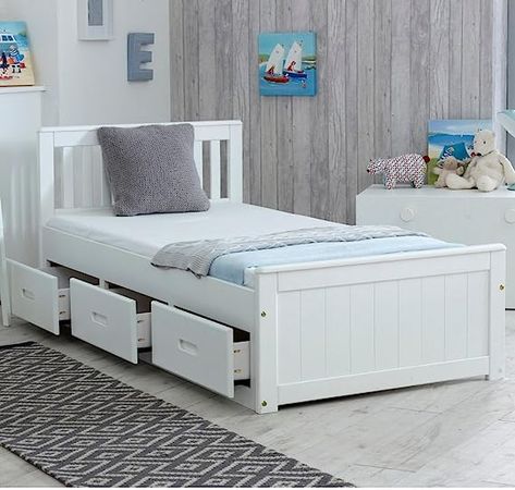 Wooden Storage Bed, Wooden Bed With Storage, Single Wooden Beds, Single Beds With Storage, Kids Beds With Storage, Hiasan Bilik Tidur, White Bed Frame, Bilik Tidur, Hiasan Bilik