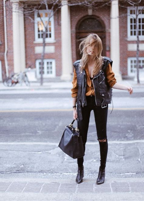 I want the magic. | CLASSISINTERNAL | Bloglovin’ Moto Vest Outfits For Women, Leather Moto Vest Outfit, Leather Vest Street Style, How To Style A Leather Vest, Leather Waistcoat Outfit Woman, Leather Gilet Outfit, Moto Vest Outfit, Leather Vest Outfits For Women, Leather Vest Outfit