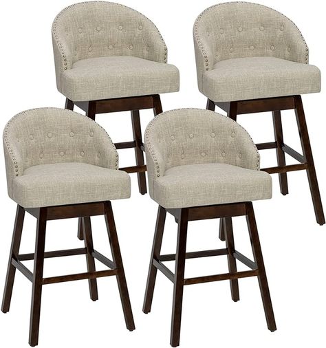 Amazon.com: COSTWAY Bar Stools Set of 4, 31’’ Swivel Bar Stools with Rubber Wood Legs & Padded Back, Breathable Linen Fabric, Stylish Tufted Design & Rivet Decoration, Adjustable Foot Pads (4, Beige + Brown) : Home & Kitchen Counter Stools With Backs, Bar Stools Kitchen Island, Pub Chairs, Tufted Design, Bar Stools With Backs, Swivel Counter Stools, Stools With Backs, Swivel Stool, Counter Height Bar Stools