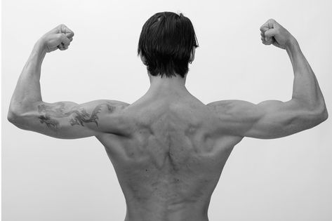 Back view of muscular man flexing both arms Arm Flexing, Man Flexing, Man Arm, Male Back, Body Pics, Men Back, Human References, Man Back, Muscular Man