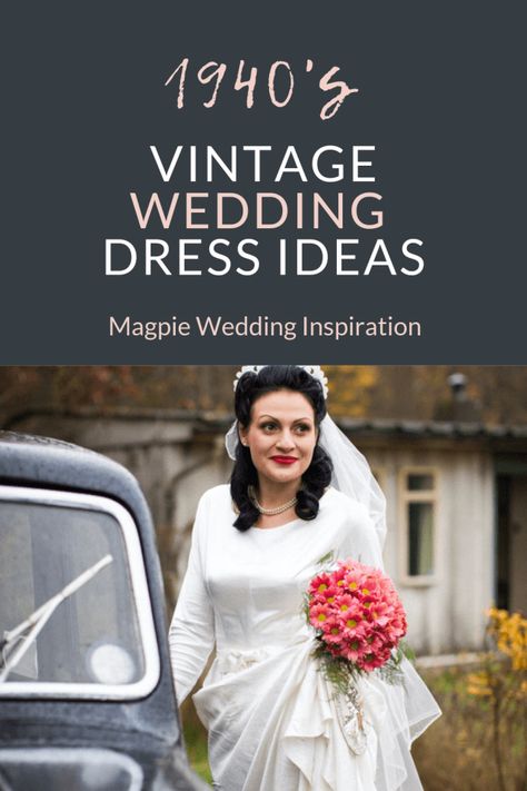 https://www.magpiewedding.com/2019/06/05/1940s-wedding/ Vintage Satin Wedding Dress 1940's, 1940s Wedding Bouquet, 1940s Style Wedding Dress, 1940s Wedding Dress 40s Style, 1940s Themed Wedding, 1940 Wedding Theme, 1940s Wedding Dresses, 1940s Style Wedding, 1940 Wedding Dress