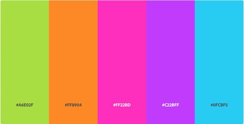 Acidic Color Palette, Neon Sign Color Palette, Canva Color Palette Codes Neon, Bright Saturated Color Palette, Pop Color Pallete, Vibrant Color Palette Hex Codes, Bright Neon Color Palette, Childhood Color Palette, Miami Vice Color Palette