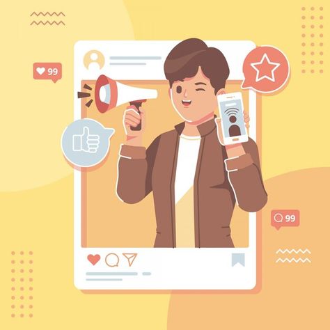 Social media influencer flat design illu... | Premium Vector #Freepik #vector #social-marketing #social-media-mobile #media-marketing #social-media Media Illustration Design, Poster About Social Media, Social Media Illustration Art, Influencer Illustration, Career Illustration, Pubmat Ideas, Social Media Illustration, Illustration Social Media, Web Design Template