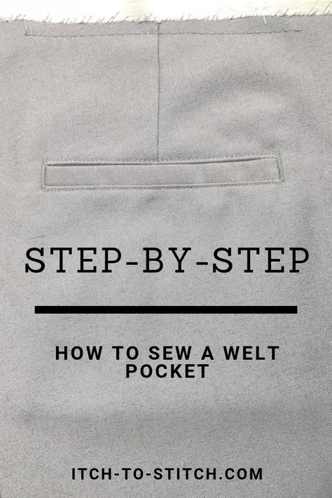 Step by step tutorial on how to sew a welt pocket. This is perfect for a  back pocket or if you are lost on pattern instructions. These tips and  photos will get you a strong good looking welt pocket. #sewing  #sewingtutorial #sewingtechnique Couture, Welt Pocket Tutorial, Kemeja Lelaki, Pocket Tutorial, Fat Quarter Projects, Sew Projects, Beginner Sewing Projects Easy, Leftover Fabric, Sewing Skills