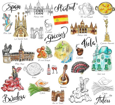 Travel Spain clipart #background#transparent#digital#perfect Travel Stickers Printable, Travel Doodles, Travel Clipart, Bullet Journal Travel, Travel Printables, Sticker Printable, Travel Journal Scrapbook, Travel Crafts, Travel Sticker