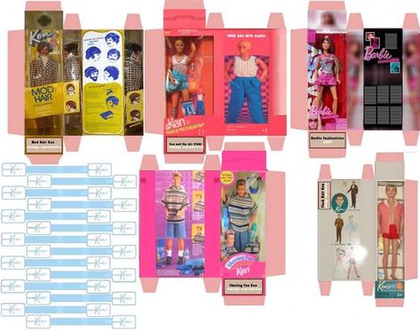 Doll Printies | Toy Dolls Doll Box Template, Ken And Barbie, Mini Printables, Printable Boxes, Accessoires Barbie, Diy Barbie House, Dolls House Shop, Barbie Printables, Mini Toys