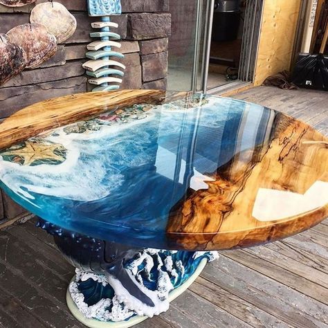 Epoxy Resin 💎 Tutorials 💎 Tips on Instagram: “This table looks stunning 😍 Rate 1-10 this design 😍 . . 🎥 Credit goes to @wooddesignbylorrie -  #rivertable #epoxyresin #epoxy #resin…” Crystal Clear Epoxy Resin, Epoxy Table Top, Epoxy Resin Table, Clear Epoxy Resin, Resin Furniture, Epoxy Table, Round Table Top, River Table, Resin Tutorial