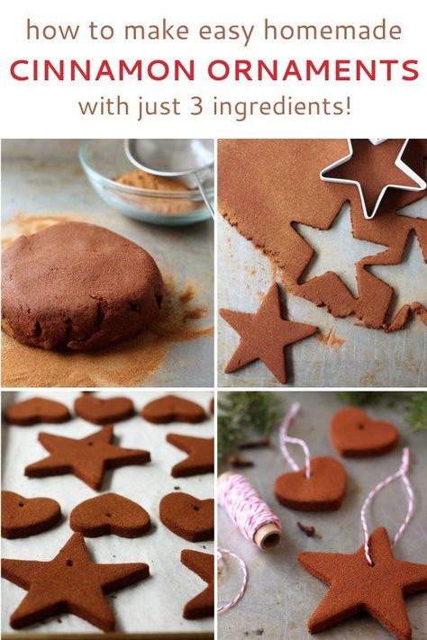 These easy, 3-ingredient, homemade ornaments for your Christmas tree will make your house smell like cinnamon! Homemade Cinnamon Ornaments, House Smell Like Christmas, Smell Like Christmas, Jul Mad, Cinnamon Ornaments, Healthy Christmas, Homemade Ornaments, Navidad Diy, House Smell