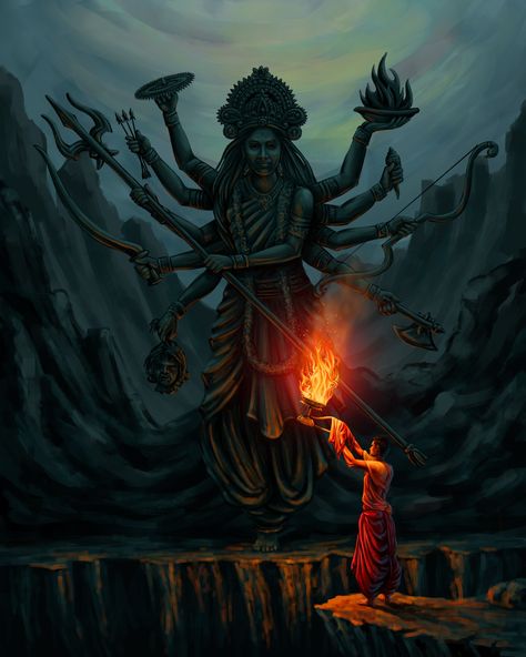 Goddess durga devotee power indian hindu sanatan dharma digitalart illustration Kali Picture, Indian Goddess Kali, Kali Mata, Pictures Of Shiva, Aadi Shakti, Durga Painting, Shakti Goddess, Durga Images, Goddess Artwork