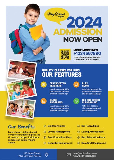 Download Free School Admission Open AD Flyer PSD. This School Admission Open AD Flyer PSD is perfect for a promote school admission year announcement or advertising facilities, activities, classes or learning programs at a junior senior school. You can insert your own school Logo, images, and text using Adobe Photoshop. This Freebie download contains PSD file, which Download Free School Admission Open AD Flyer PSD. Education, Teachers Room, Flyer Designs, World View, Professional Services, Flyer Design, Lorem Ipsum, How To Plan